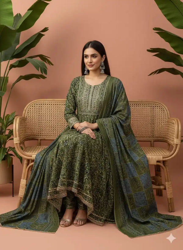 Gown With Kali In Premium Cotton Fabric, Cotton Pant, Mal Cotton Print Dupatta