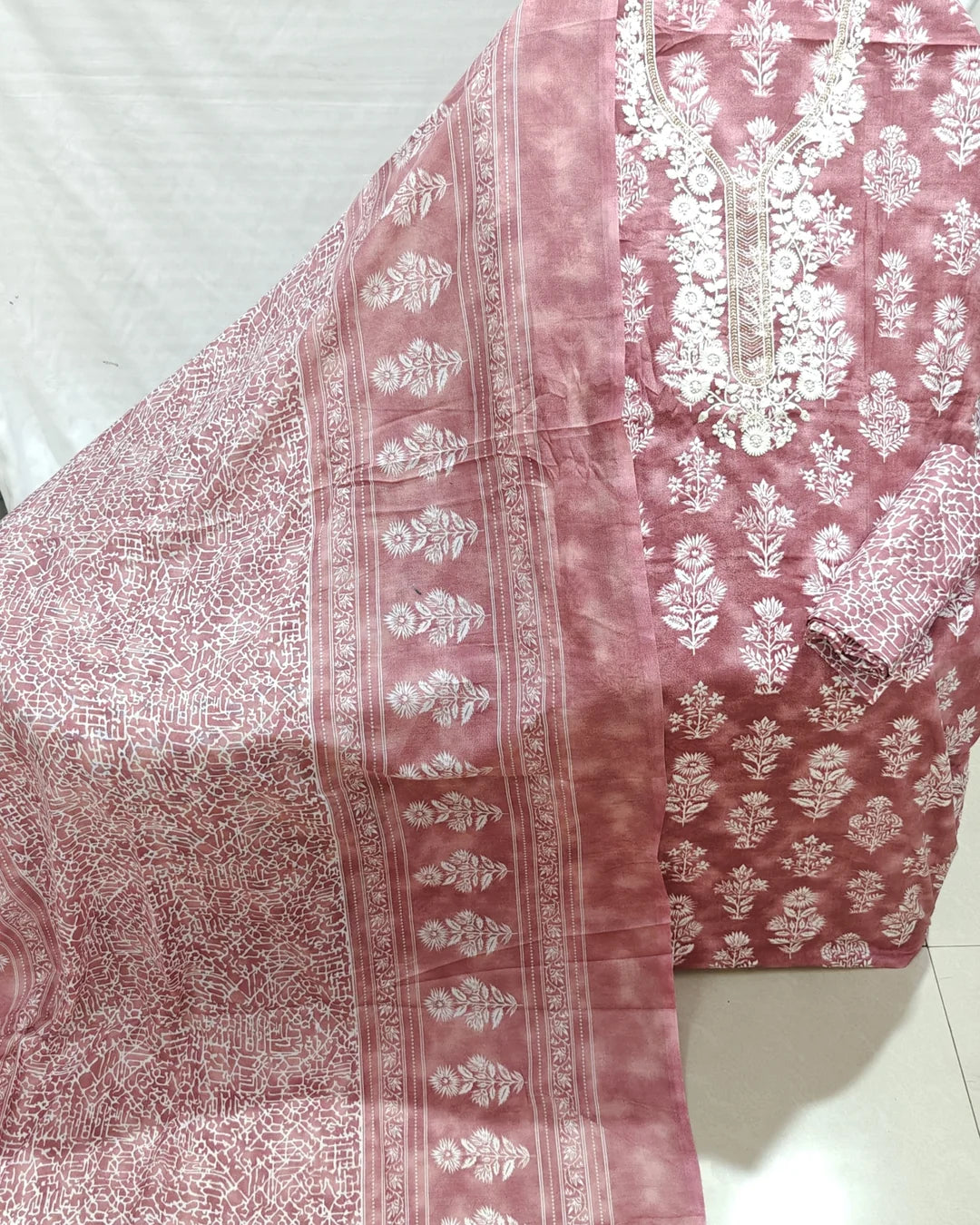 Blush Pink Marble Batik Print Unstitched Dress Material By ASC