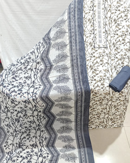 Black & White Leaf Jaal Mor-Pankh Border Unstitched Dress Material By ASC