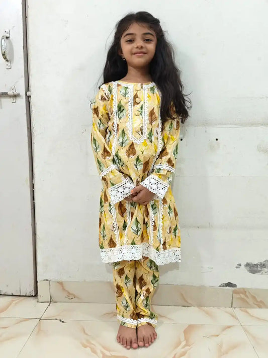 Crochet Lace Karachi Styled Cotton Cord Sets for Girls Kidz Wear