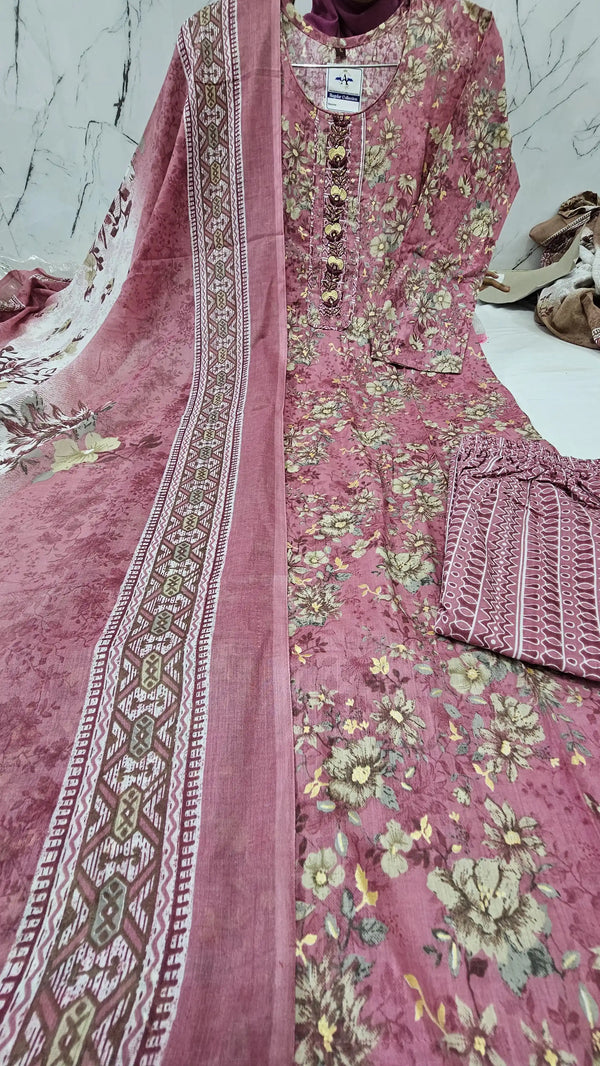 Readymade Block Print Cotton Suit With Cotton Dupatta