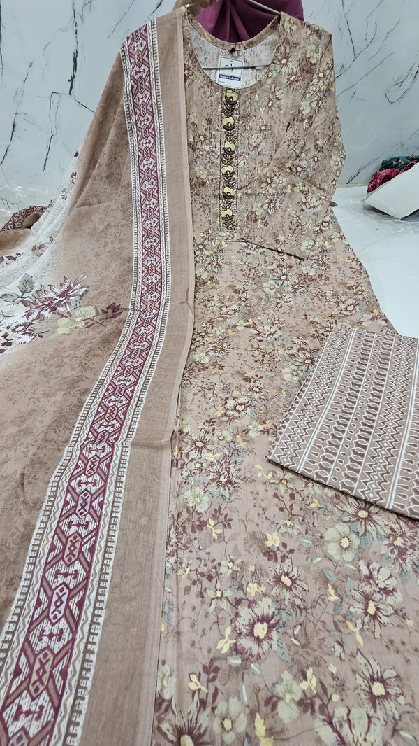 Readymade Block Print Cotton Suit With Cotton Dupatta
