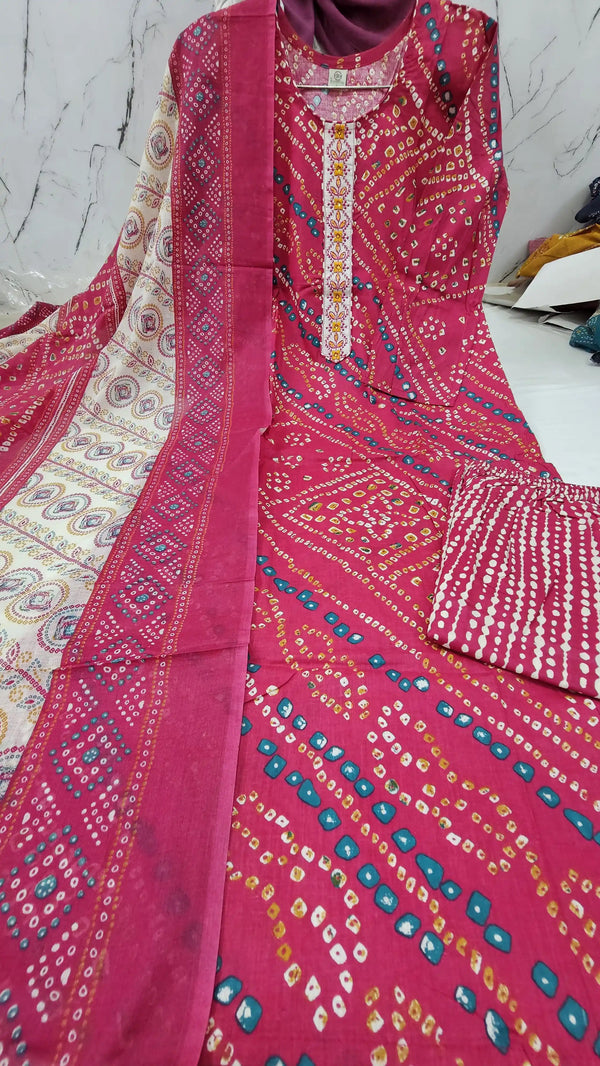 Readymade Block Print Cotton Suit With Cotton Dupatta