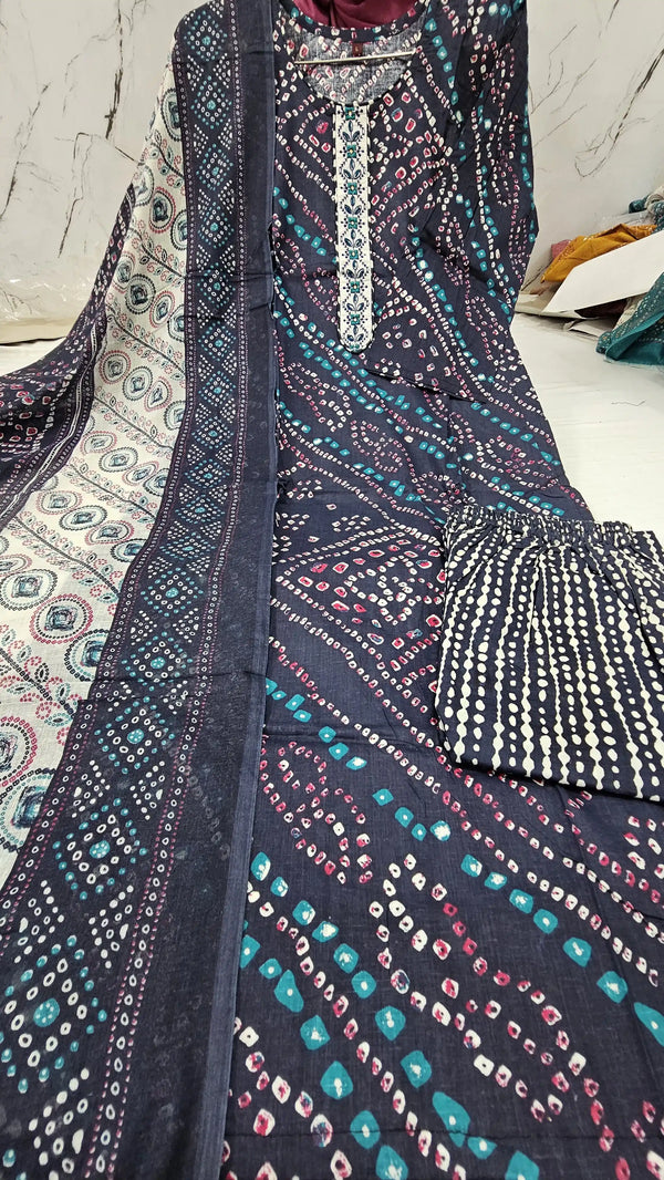 Readymade Block Print Cotton Suit With Cotton Dupatta