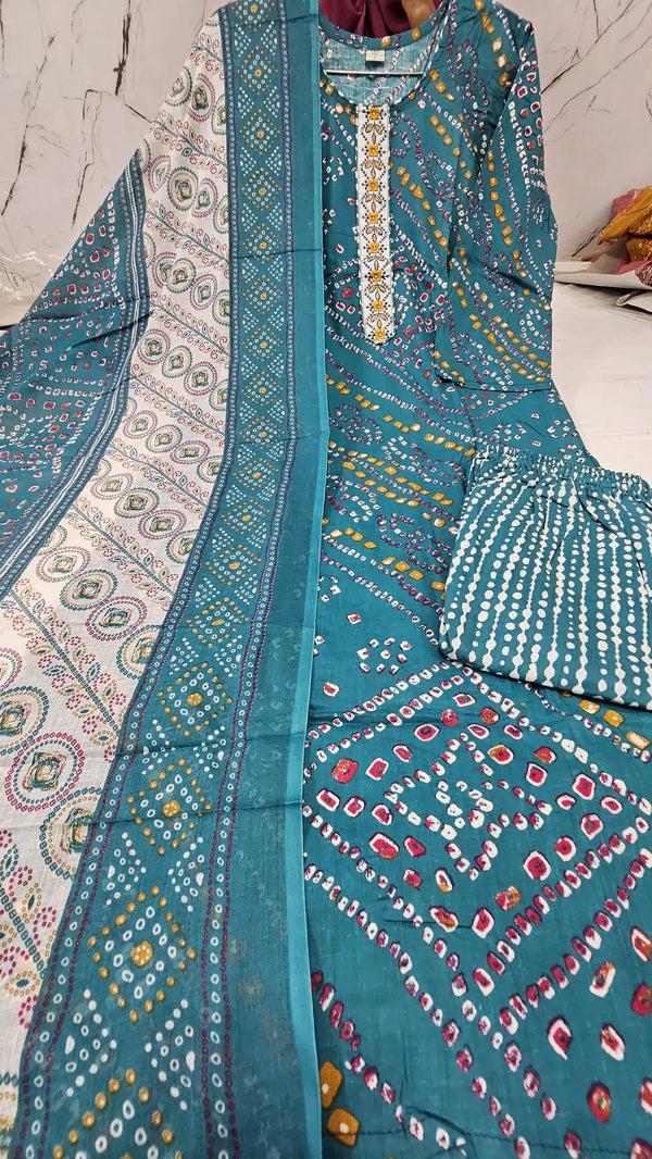 Readymade Block Print Cotton Suit With Cotton Dupatta