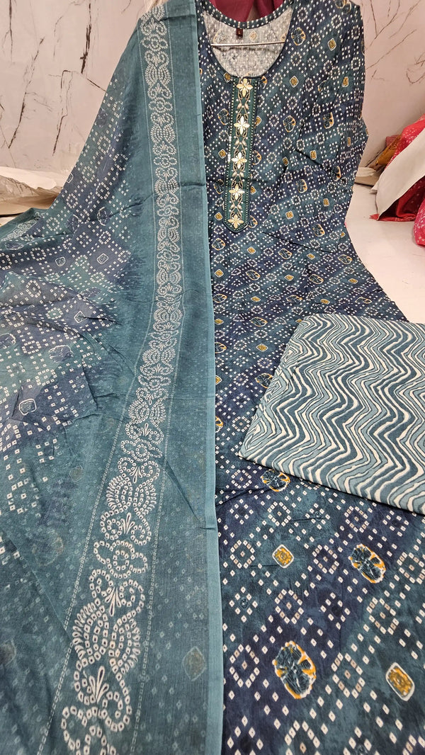 Readymade Block Print Cotton Suit With Cotton Dupatta