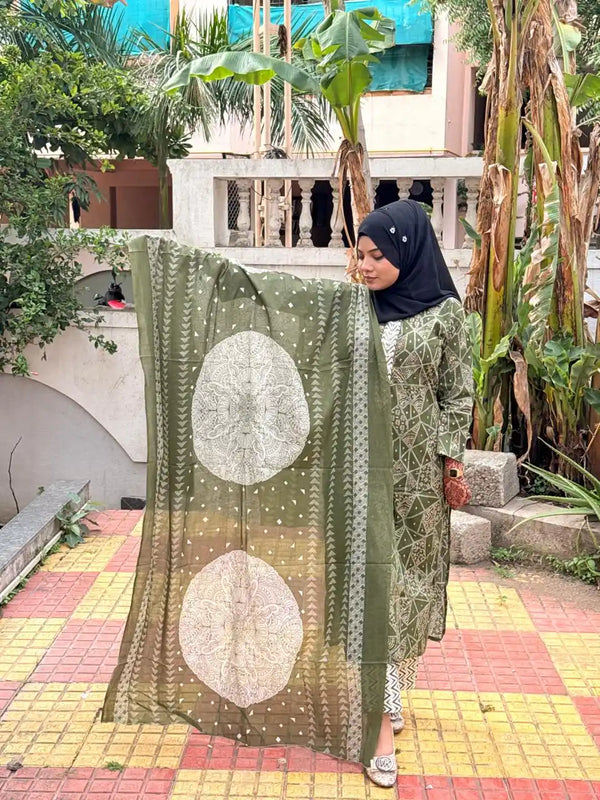 Readymade Block Print Cotton Suit With Cotton Dupatta