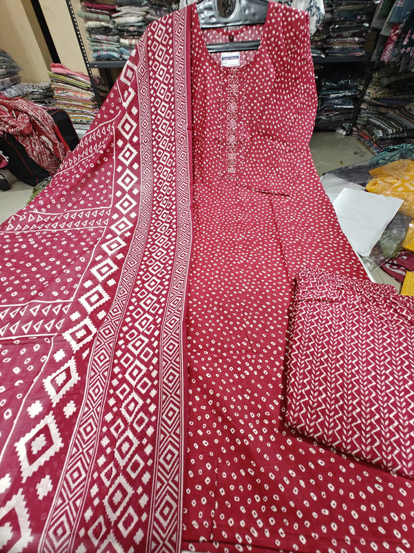 Readymade Block Print Cotton Suit With Cotton Dupatta