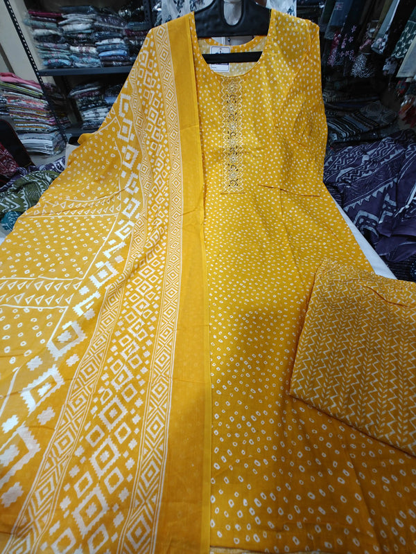 Readymade Block Print Cotton Suit With Cotton Dupatta