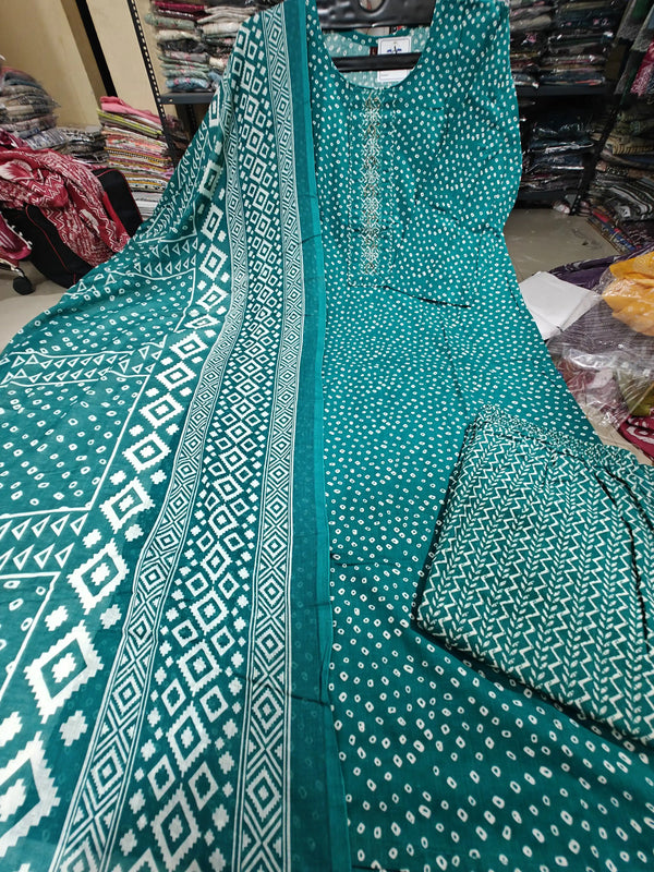 Readymade Block Print Cotton Suit With Cotton Dupatta