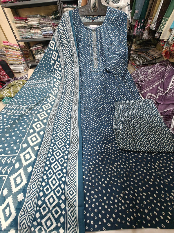 Readymade Block Print Cotton Suit With Cotton Dupatta