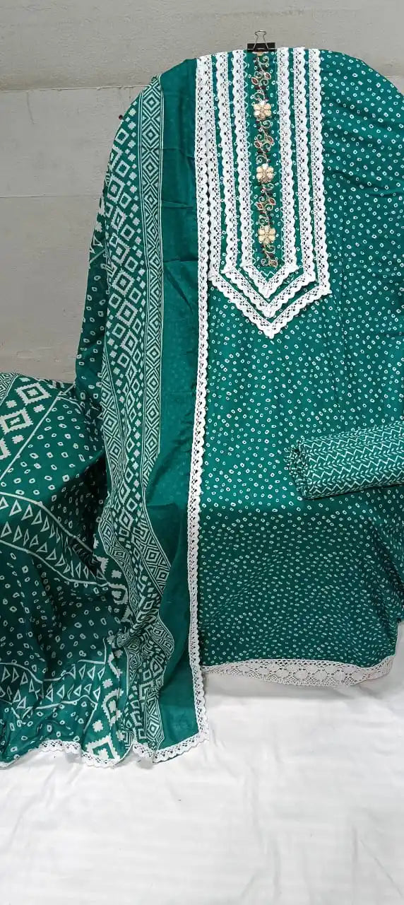 Crochet Lace 4  Sided Dupatta With Neck Embroidered Top, Daman Crochet & Cotton Bottom