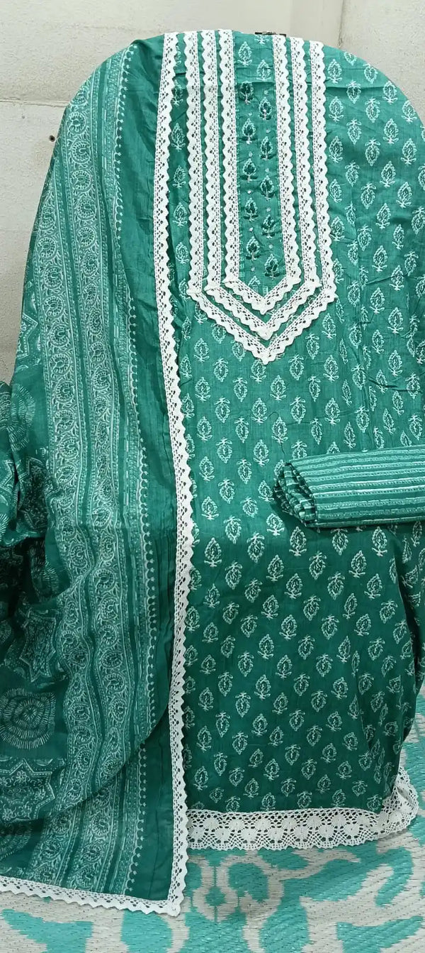 Crochet Lace 4  Sided Dupatta With Neck Embroidered Top, Daman Crochet & Cotton Bottom