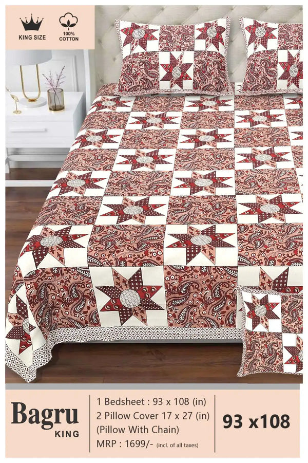 Queen Size 7ft*8.5ft Sanganeri Bedsheet With 2 Pillow Covers