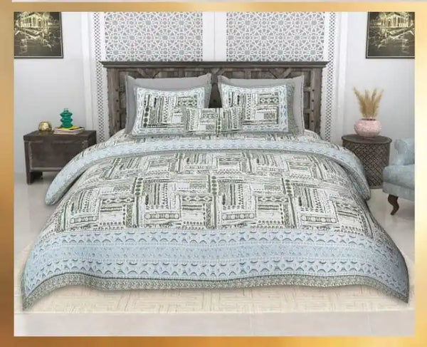 King Size 9ft*9ft Sanganeri Cotton Bedsheets With 2 Pillow Covers