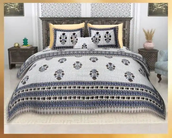 King Size 9ft*9ft Sanganeri Cotton Bedsheets With 2 Pillow Covers