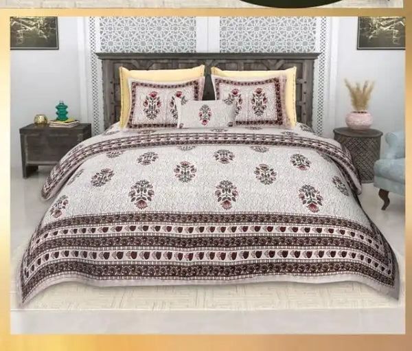 King Size 9ft*9ft Sanganeri Cotton Bedsheets With 2 Pillow Covers