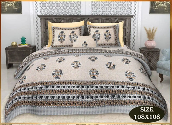 King Size 9ft*9ft Sanganeri Cotton Bedsheets With 2 Pillow Covers
