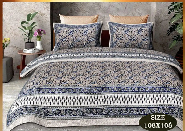 King Size 9ft*9ft Sanganeri Cotton Bedsheets With 2 Pillow Covers