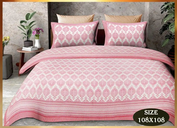 King Size 9ft*9ft Sanganeri Cotton Bedsheets With 2 Pillow Covers