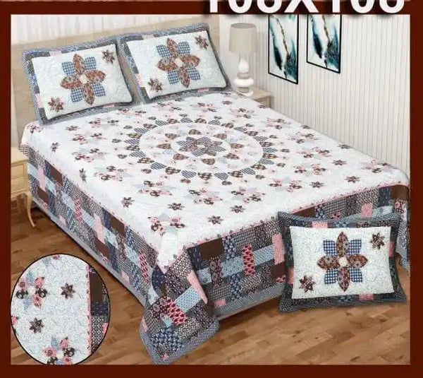 King Size 9ft*9ft Sanganeri Cotton Bedsheets With 2 Pillow Covers