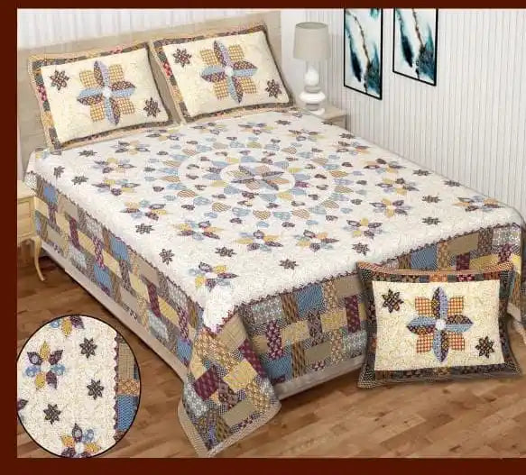 King Size 9ft*9ft Sanganeri Cotton Bedsheets With 2 Pillow Covers