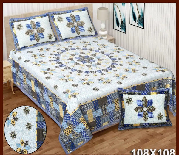 King Size 9ft*9ft Sanganeri Cotton Bedsheets With 2 Pillow Covers