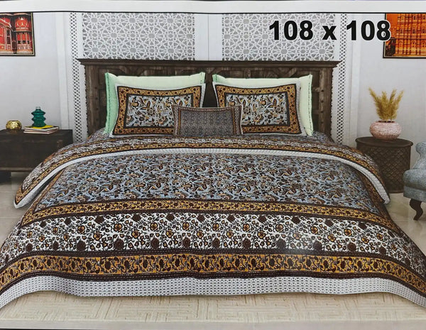 King Size 9ft*9ft Sanganeri Cotton Bedsheets With 2 Pillow Covers