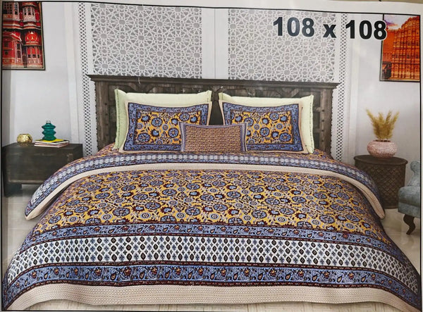 King Size 9ft*9ft Sanganeri Cotton Bedsheets With 2 Pillow Covers