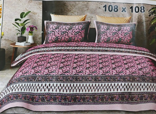 King Size 9ft*9ft Sanganeri Cotton Bedsheets With 2 Pillow Covers