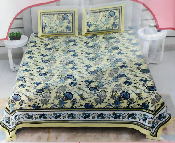 King Size 9ft*9ft Sanganeri Cotton Bedsheets With 2 Pillow Covers