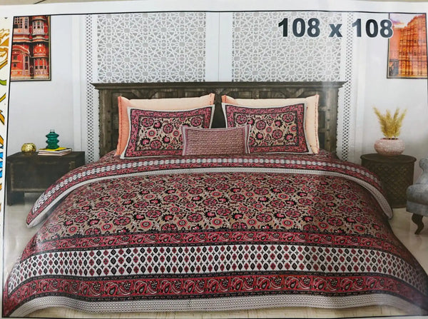 King Size 9ft*9ft Sanganeri Cotton Bedsheets With 2 Pillow Covers