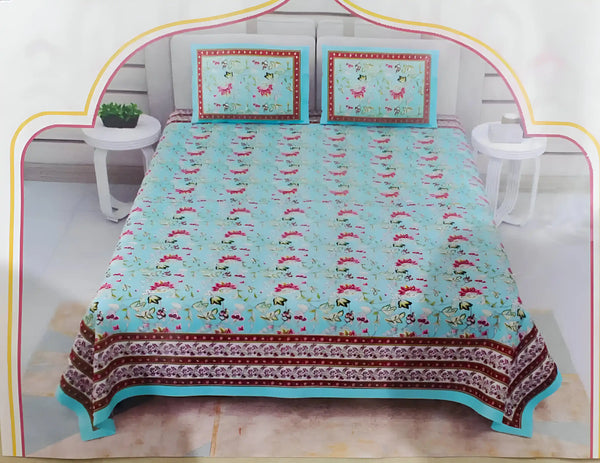 King Size 9ft*9ft Sanganeri Cotton Bedsheets With 2 Pillow Covers