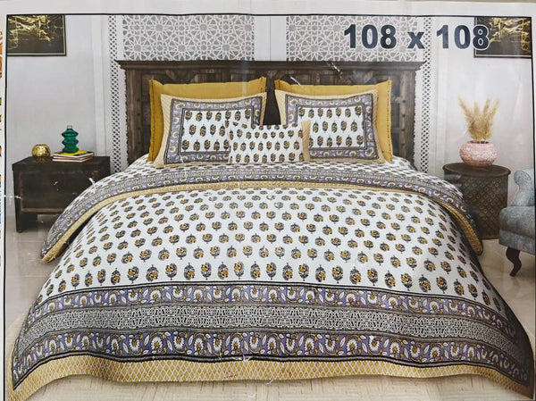 King Size 9ft*9ft Sanganeri Cotton Bedsheets With 2 Pillow Covers