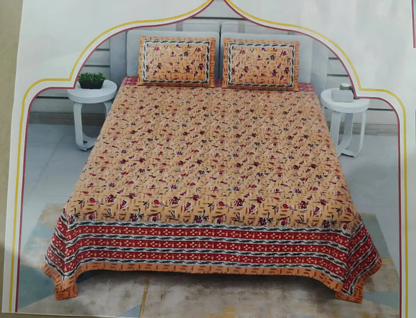 King Size 9ft*9ft Sanganeri Cotton Bedsheets With 2 Pillow Covers