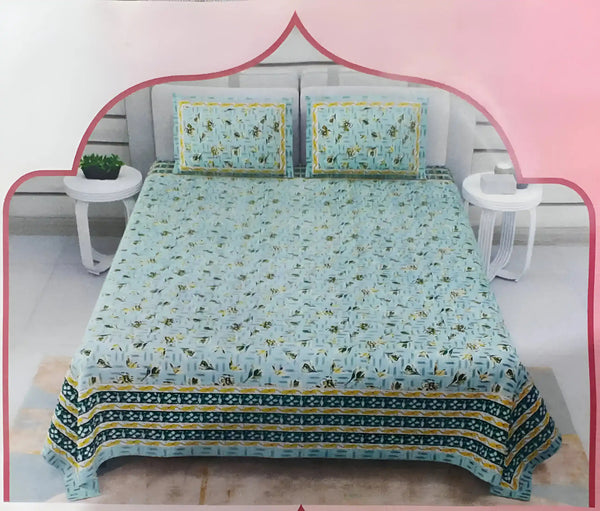 King Size 9ft*9ft Sanganeri Cotton Bedsheets With 2 Pillow Covers