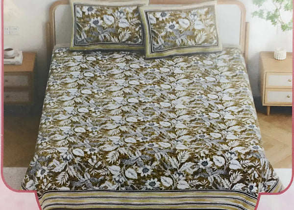 King Size 9ft*9ft Sanganeri Cotton Bedsheets With 2 Pillow Covers