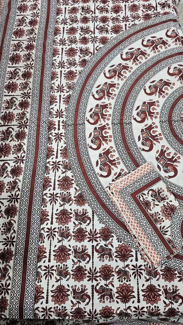 Queen Size 7ft*8.5ft Sanganeri Bedsheet With 2 Pillow Covers