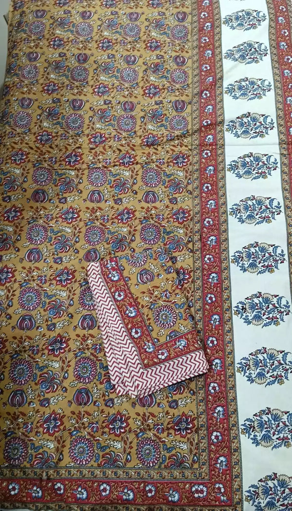 Queen Size 7ft*8.5ft Sanganeri Bedsheet With 2 Pillow Covers