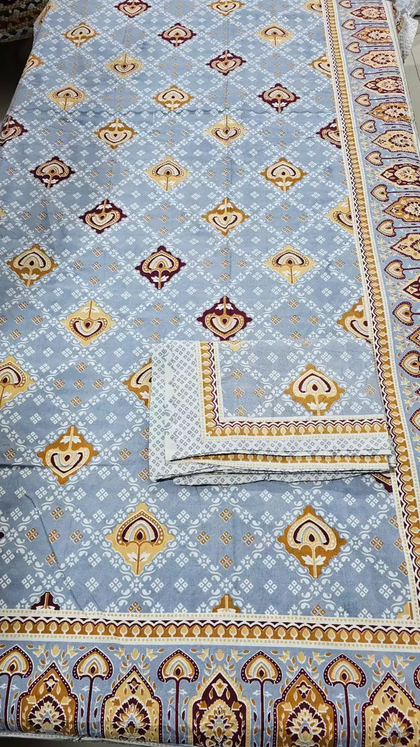 Queen Size 7ft*8.5ft Sanganeri Bedsheet With 2 Pillow Covers