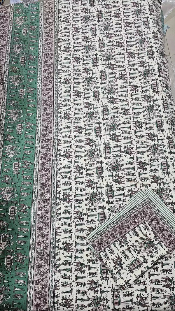 Queen Size 7ft*8.5ft Sanganeri Bedsheet With 2 Pillow Covers