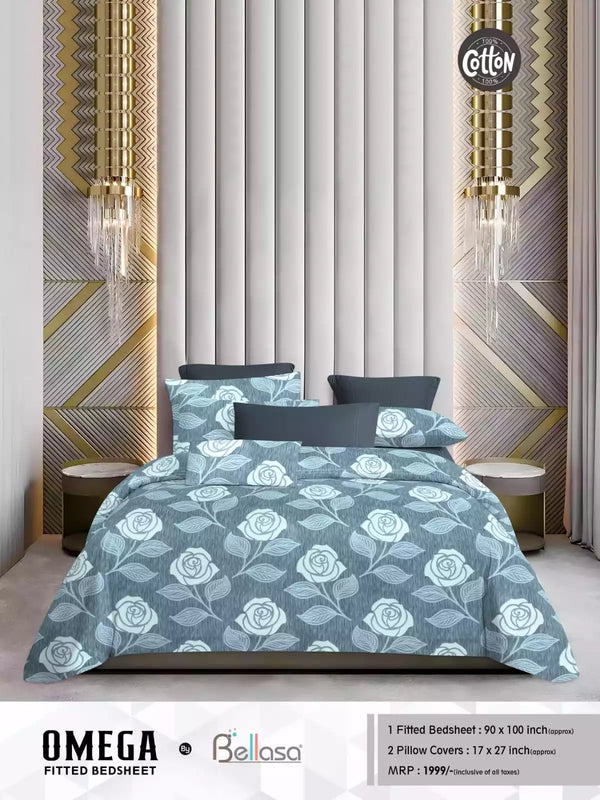 Queen Size Cotton Bedsheets With 2 Pillow Covers, 4 Way Elastic Fitted Bedsheets