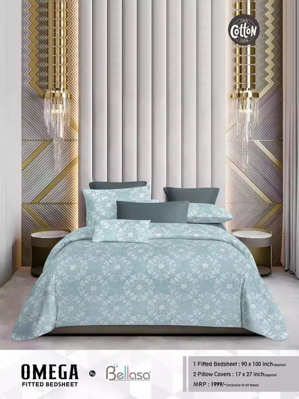 Queen Size Cotton Bedsheets With 2 Pillow Covers, 4 Way Elastic Fitted Bedsheets