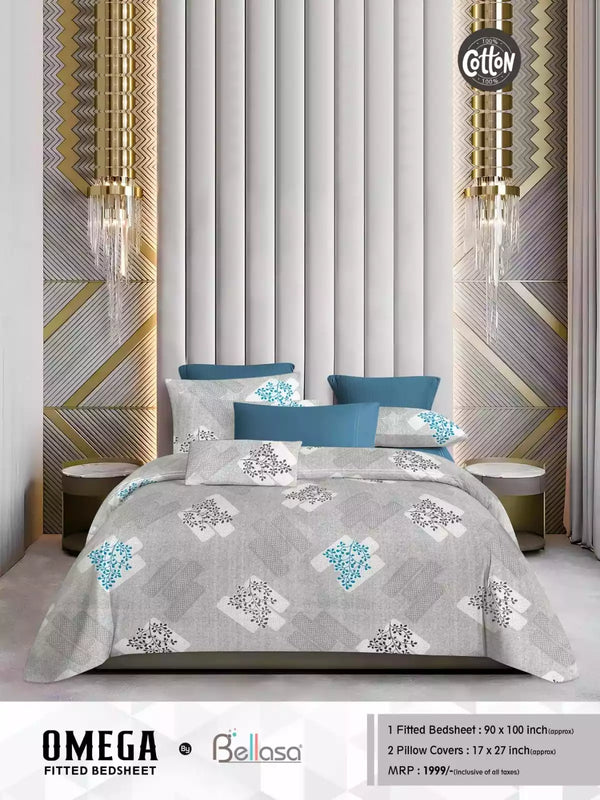 Queen Size Cotton Bedsheets With 2 Pillow Covers, 4 Way Elastic Fitted Bedsheets