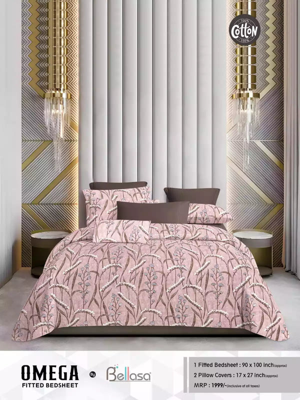 Queen Size Cotton Bedsheets With 2 Pillow Covers, 4 Way Elastic Fitted Bedsheets