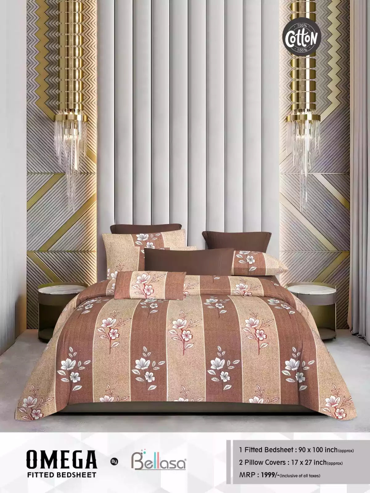 Queen Size Cotton Bedsheets with 2 Pillow Covers, 4 Way Elastic Fitted Bedsheets