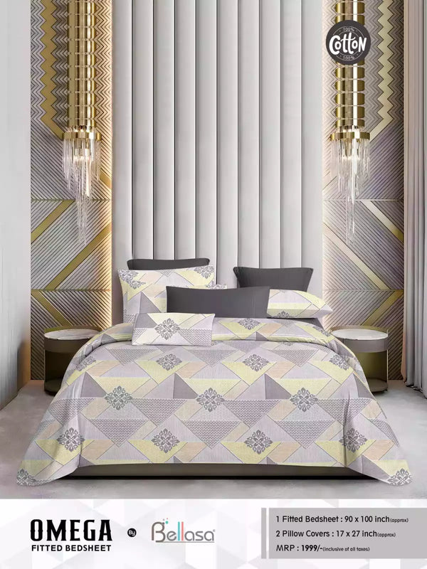 Queen Size Cotton Bedsheets With 2 Pillow Covers, 4 Way Elastic Fitted Bedsheets