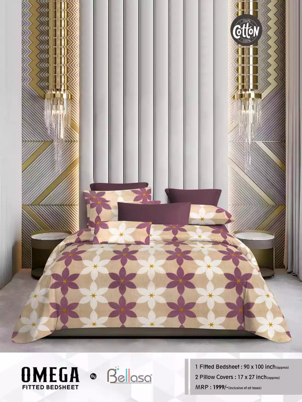 Queen Size Cotton Bedsheets With 2 Pillow Covers, 4 Way Elastic Fitted Bedsheets