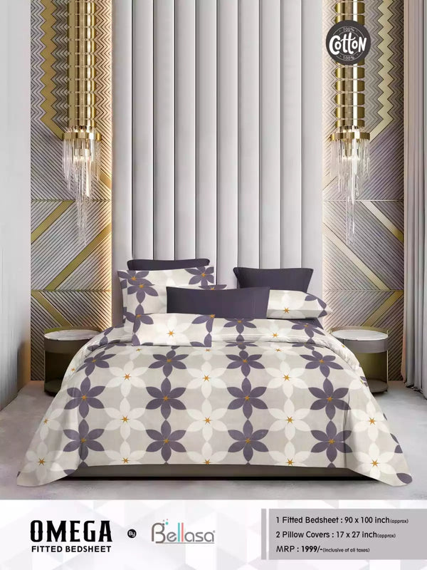 Queen Size Cotton Bedsheets With 2 Pillow Covers, 4 Way Elastic Fitted Bedsheets