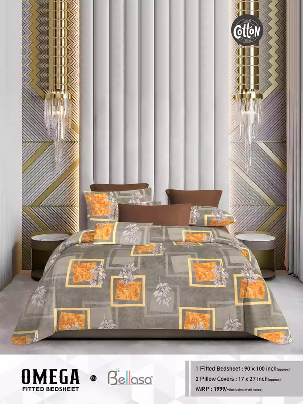 Queen Size Cotton Bedsheets With 2 Pillow Covers, 4 Way Elastic Fitted Bedsheets